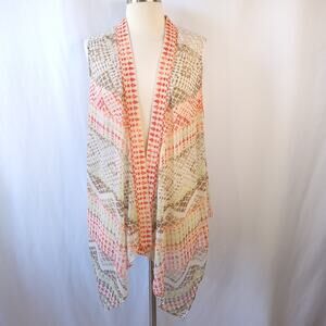 Chico's Sheer Sleeveless Open Front Kimono Coverup Sparkle Lace Ikat Size Large